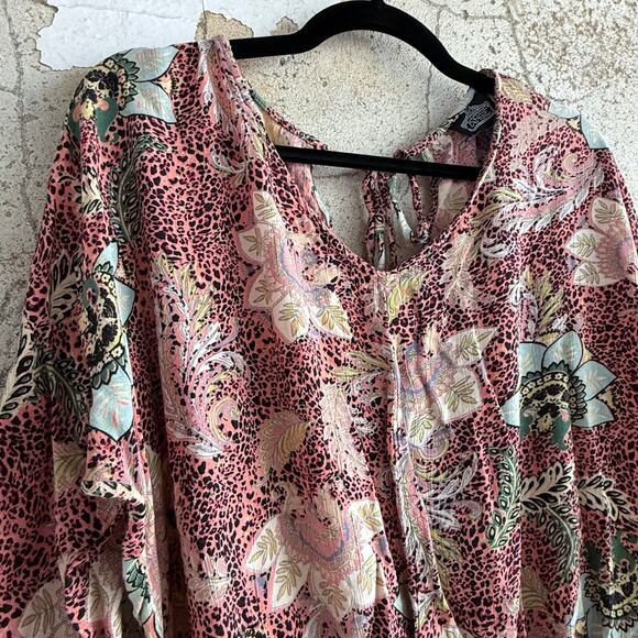 Boho Peasant Top Animal Print Floral Blouse 100% Rayon Long Sleeve Women's S - Picture 4 of 6